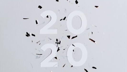 Picture of numbers 2020, shattered confetti
